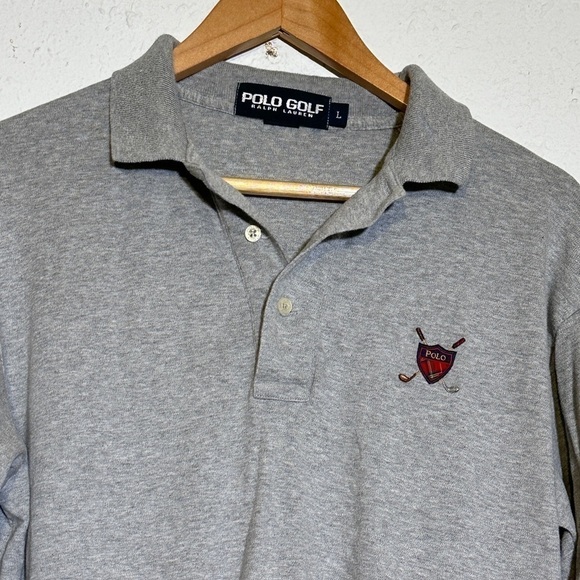 Polo Golf Ralph Lauren Gray Long Sleeve Polo Shirt Size Large Men - Picture 2 of 16